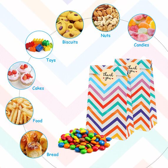 Flintronic 25 Stück Papiertüten, Geschenktüten Kindergeburtstage mit Aufkleber, 18 cm * 9 cm * 5,58 cm Candy Tüten zum Mitgebsel Kindergeburtstag Mädchen, Giveaways, Hochzeit