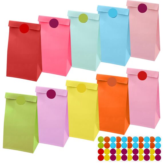 40 Stück Geschenktüten Kindergeburtstag, Mitgebsel Tüten mit 60 Aufkleber, Bunt Papiertüten Kindergeburtstag, Geburtstagstüten Kinder, Geschenktüten Klein für Mitgebsel Kindergeburtstag, Party