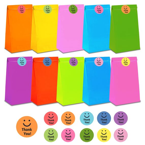 Papiertüten Süßigkeiten Geschenktüten, 40 Stück Bunte Kraftpapier Goodies Geschenktüten mit 40 Stickern zum Verpacken von Geschenken, Party Goody Treat, Hochzeit, Kindergeburtstag, Weihnachten