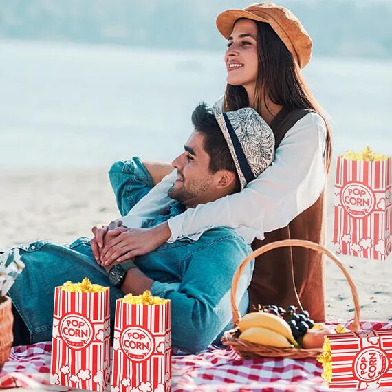 200 Stück Klein Popcorntüten - Rot & Weiß Gestreifte Popcorn Boxen