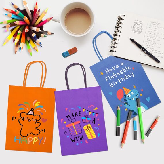 30 Stück Papiertüten 10 Farben Geschenktüten, Kraftpapiertüten mit henkel, Geschenktüten für Hochzeitsfeier, Candy Tüten zum Verpacken von Kindergeburtstag, Party, Geschenken, Feiern(15 x 8 x 21 cm)