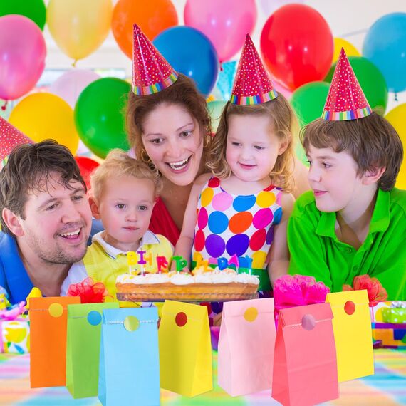 100 Stück Papiertüten Bunt, 18 x 9 x 6 cm Geschenktüte Klein mit 108 Aufkleber Tüten Kindergeburtstag Mitgebsel Tüten Partytüten für Ramadan Hochzeit Valentinstag Geburtstag Ostern (10 Farben)