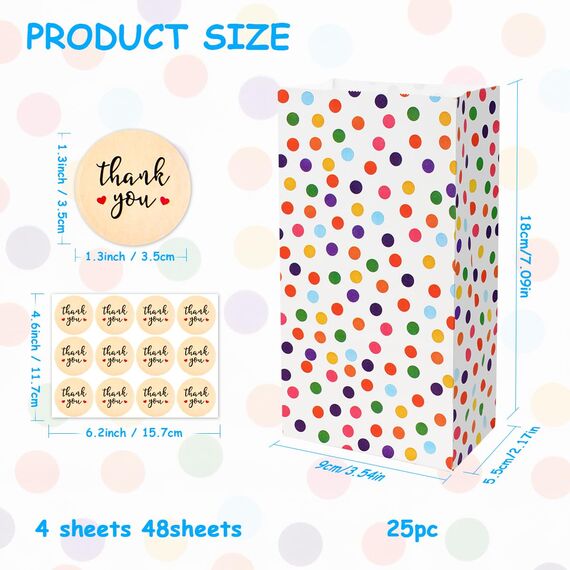 Flintronic 25 Stück Papiertüten, Geschenktüten Kindergeburtstage mit Aufkleber, 18 cm * 9 cm * 5,58 cm Candy Tüten zum Mitgebsel Kindergeburtstag Mädchen, Giveaways, Hochzeit