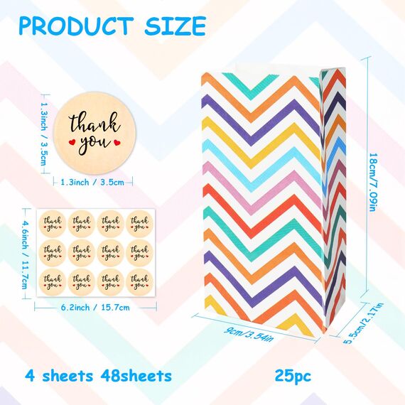 Flintronic 25 Stück Papiertüten, Geschenktüten Kindergeburtstage mit Aufkleber, 18 cm * 9 cm * 5,58 cm Candy Tüten zum Mitgebsel Kindergeburtstag Mädchen, Giveaways, Hochzeit