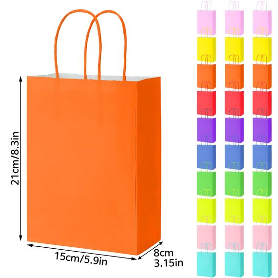 30 Stück Papiertüten 10 Farben Geschenktüten, Kraftpapiertüten mit henkel, Geschenktüten für Hochzeitsfeier, Candy Tüten zum Verpacken von Kindergeburtstag, Party, Geschenken, Feiern(15 x 8 x 21 cm)