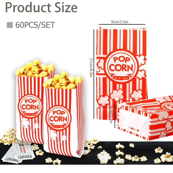 Deepton Klein Popcorntüten - 60 Stück Popcorn Boxen Rot & Weiß Gestreiften