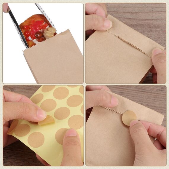 100 Stück Papiertüten Klein Braun, Kraftpapier Tüten mit Aufkleber DIY Süßigkeitentüten Butterbrottüten Samentütchen Geschenktüten für Ramadan Hochzeit Geburtstag Valentinstag Ostern