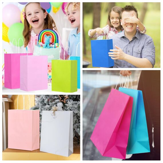 rokrist 17stk Bunt Papiertüten mit Henkel, Geschenktüten 21x15x8cm, Kraftpapiertüte für Weihnachten, Einkaufen, Geburtstag, Hochzeiten, Verpackungen, Partys