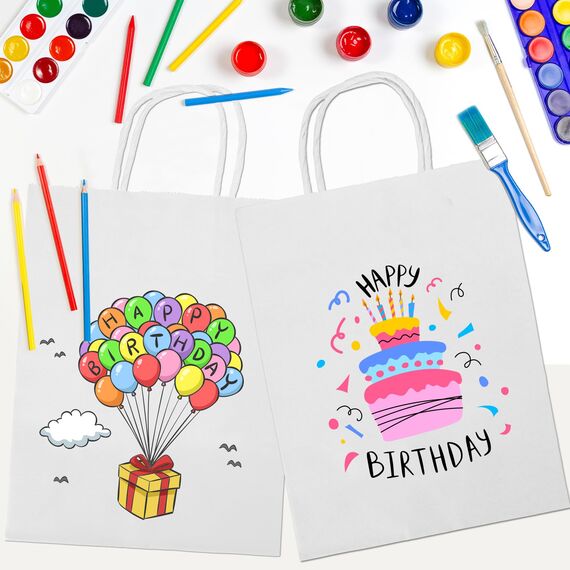 16 Stück große Papiertüten, weißes Kraftpapier, Partytüten, dicke Geschenktüten mit Griffen, perfekt für Kinderpartys, Geburtstage, Babypartys (33 x 26 x 13 cm)