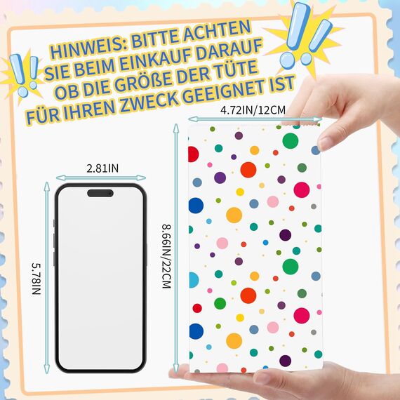 woric 50 Stück Geschenktüten Kindergeburtstag Klein, 22x12x7cm Papiertüten Bunt Klein Candy Tüten mit 60 Aufkleber Mitgebsel Tüten für Valentinstag Ostern Kindergeburtstag Hochzeit Party (5 Stile)