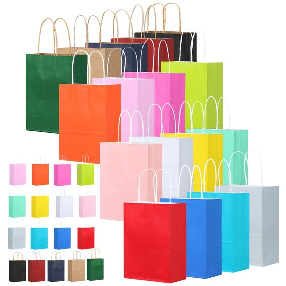 rokrist 17stk Bunt Papiertüten mit Henkel, Geschenktüten 21x15x8cm, Kraftpapiertüte für Weihnachten, Einkaufen, Geburtstag, Hochzeiten, Verpackungen, Partys