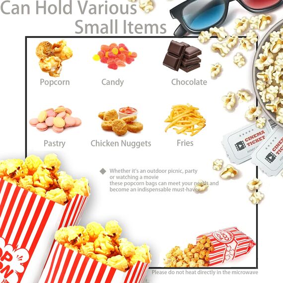 Deepton Klein Popcorntüten - 60 Stück Popcorn Boxen Rot & Weiß Gestreiften