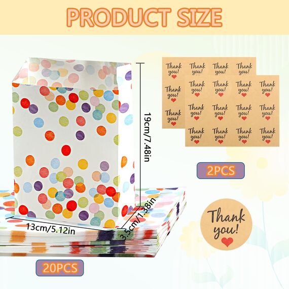 20 Stück Geschenktüten Kindergeburtstag, Mitgebsel Tüten mit 24 Aufkleber, Papiertüten Kindergeburtstag, Geburtstagstüten Kinder, Geschenktüten Klein für Mitgebsel Kindergeburtstag, Hochzeit, Party