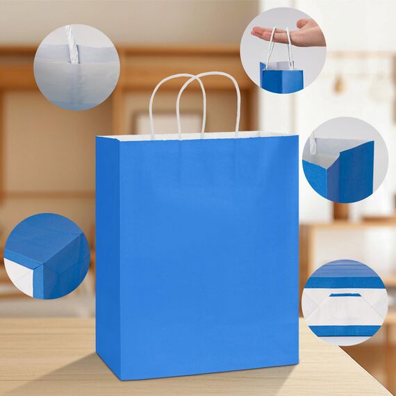 Große Papier-Partytüten, 8 Farben, Geschenktüten mit Griffen, Partygeschenk, Papiertüte, dick für Kinder, Süßigkeiten, Kekse, Feiern, Babyparty, Geburtstag (33 x 26 x 13 cm), 16 Stück