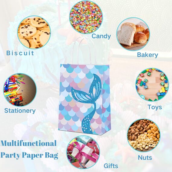 10 Stück Meerjungfrau Geschenktüten Papier,Meerjungfrau Party Taschen mit Henkel,Geschenktüten Bunt für Kindergeburtstag Mädchen,Gastgeschenke Tüten Papiertüten Partytüten Candy Tüten