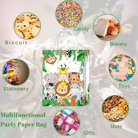 10 Stück Dschungel Safari Party Taschen,Dschungel Safari Geschenktüten Papiertüten mit Henkel,Dschungel Safari Geburtstag Geschenktaschen,Tiere Papier Gastgeschenke Tüten Mitgebseltüten