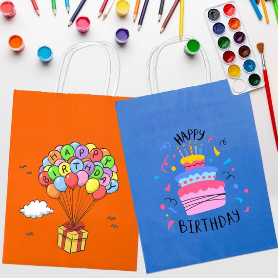 Große Papier-Partytüten, 8 Farben, Geschenktüten mit Griffen, Partygeschenk, Papiertüte, dick für Kinder, Süßigkeiten, Kekse, Feiern, Babyparty, Geburtstag (33 x 26 x 13 cm), 16 Stück