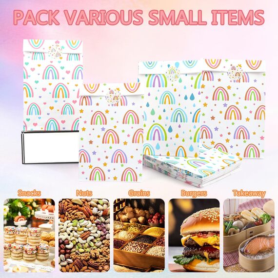 18 Stück Geschenktüten Kindergeburtstag, Regenbogen Mitgebsel Tüten mit 30 Aufkleber, Papiertüten Kindergeburtstag, Geburtstagstüten Kinder, Geschenktüten für Kindergeburtstag, Hochzeit, Party