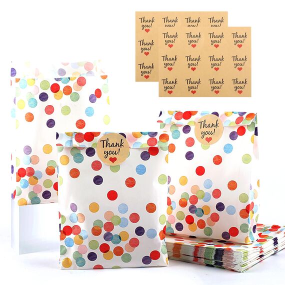 20 Stück Geschenktüten Kindergeburtstag, Mitgebsel Tüten mit 24 Aufkleber, Papiertüten Kindergeburtstag, Geburtstagstüten Kinder, Geschenktüten Klein für Mitgebsel Kindergeburtstag, Hochzeit, Party