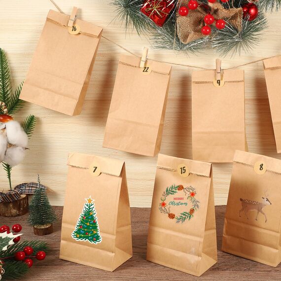 200 Stück Papiertüten Klein, 18x9x5,5 cm Geschenktüten Klein Braun Kraftpapier Tüten Butterbrottüten Mitgebseltüten mit Aufkleber Hochzeit Ramadan Geburtstag Valentinstag Ostern