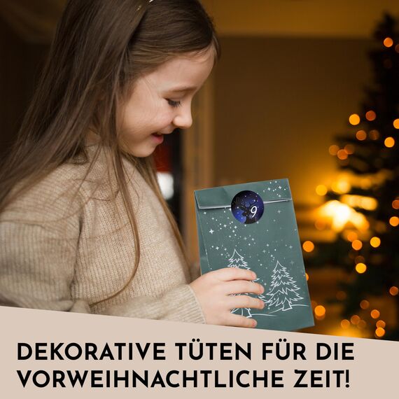 Nordstern Adventskalender zum Befüllen - DIY Geschenktüten Set mit 24 Kraftpapiertüten und Zahlen Aufklebern - Weihnachtskalender für Kinder und Männer