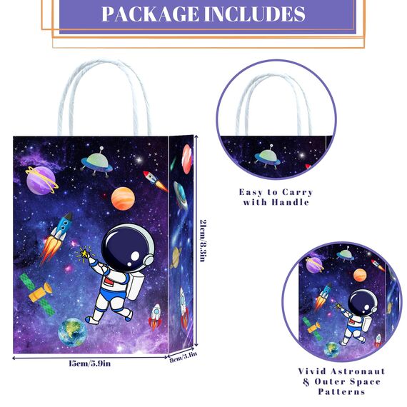 Weltraum Party Taschen,10 Stück Astronaut Geschenktüten, Papiertüten mit Henkel,Weltraum Geburtstag Geschenktaschen,Weltraum Raketen Astronaut Papier Gastgeschenke Tüten Mitgebseltüten