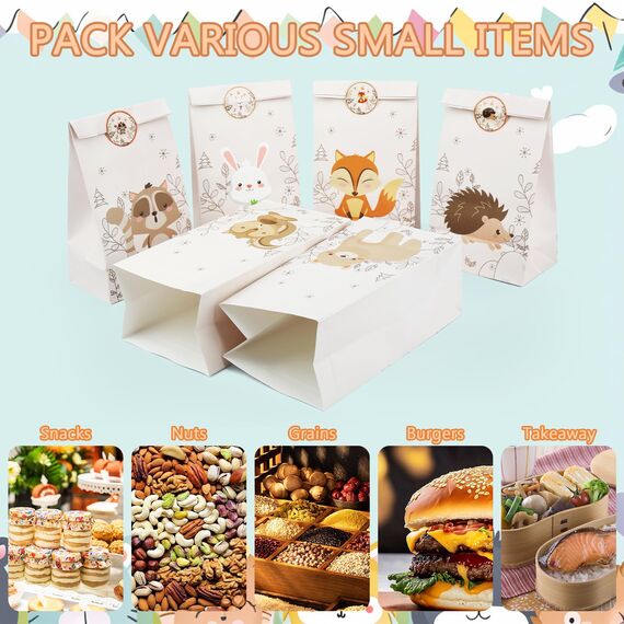 12 Stück Geschenktüten Kindergeburtstag, Tierische Mitgebsel Tüten mit 18 Aufkleber, Papiertüten Kindergeburtstag, Tierische Geburtstagstüten Kinder, Geschenktüten Klein für Mitgebsel Kindergeburtstag