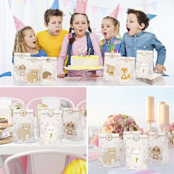 12 Stück Geschenktüten Kindergeburtstag, Tierische Mitgebsel Tüten mit 18 Aufkleber, Papiertüten Kindergeburtstag, Tierische Geburtstagstüten Kinder, Geschenktüten Klein für Mitgebsel Kindergeburtstag