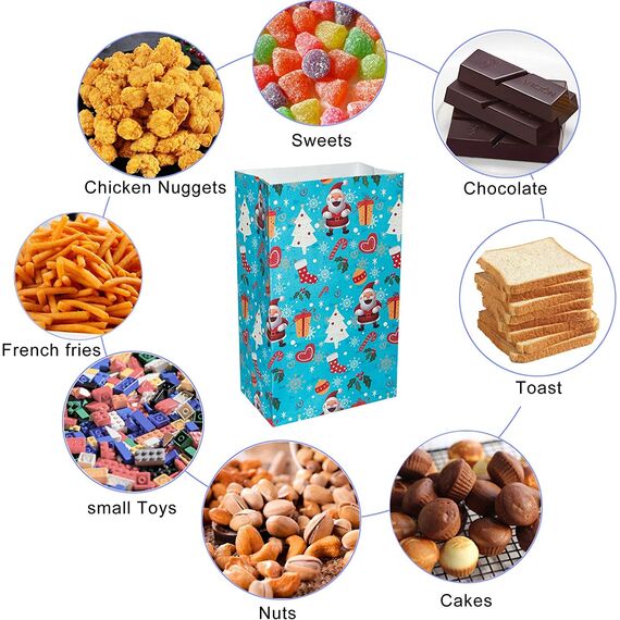 48 Stück Geschenktüten Weihnachten, Bunt Klein Papiertüten Party Geschenkboxen mit 48 Aufkleber für Weihnachten Kekstüten,Giveaways,Kindergeburtstag, Geschenken Hochzeit