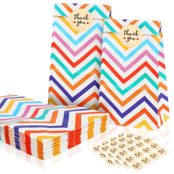 Flintronic 25 Stück Papiertüten, Geschenktüten Kindergeburtstage mit Aufkleber, 18 cm * 9 cm * 5,58 cm Candy Tüten zum Mitgebsel Kindergeburtstag Mädchen, Giveaways, Hochzeit