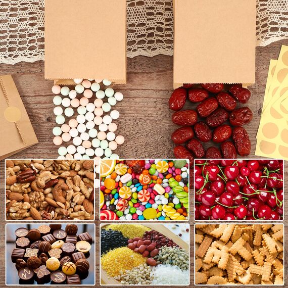 200 Stück Papiertüten Klein, 18x9x5,5 cm Geschenktüten Klein Braun Kraftpapier Tüten Butterbrottüten Mitgebseltüten mit Aufkleber Hochzeit Ramadan Geburtstag Valentinstag Ostern