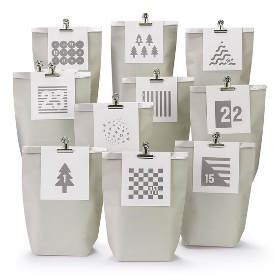 KOHMUI Adventskalender zum Befüllen, 24 Weihnachtskalender Papiertüten zum Selbst Füllen, Zahlen Etiketten mit Geometrische Formen, Geschenktüten zum Selber Basteln