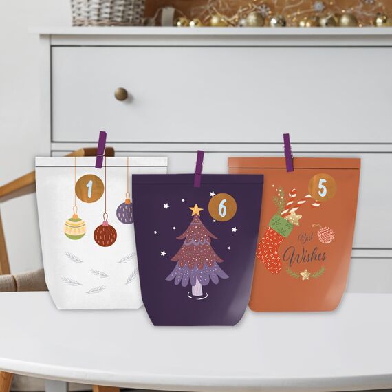KOHMUI Adventskalender zum Befüllen, 24 DIY Weihnachtskalender Geschenk Papiertüten zum Selber Basteln, Kraftpapiertüten mit Zahlen Aufkleber zum Selbstbefüllen