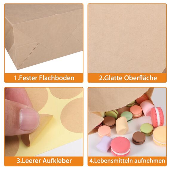 50 Stück Papiertüten Braun Groß,15 x 28 x 9cm Kraftpapier Tüten Butterbrottüten mit Aufkleber Geschenktüten DIY Adventskalender Tüten Gastgeschenke Hochzeit Geburtstag Weihnachten