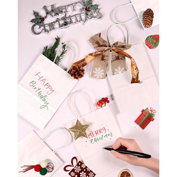 BESCOST Papiertüten, 40 Stück Geschenktüten Weiß, Geschenktüten mit Henkel, 21 x 27 x 11 cm, Papiertüten für Einkaufen, Hochzeiten, Verpackungen, Partys, Geburtstag, Weihnachten, 130 g/m², Weiß