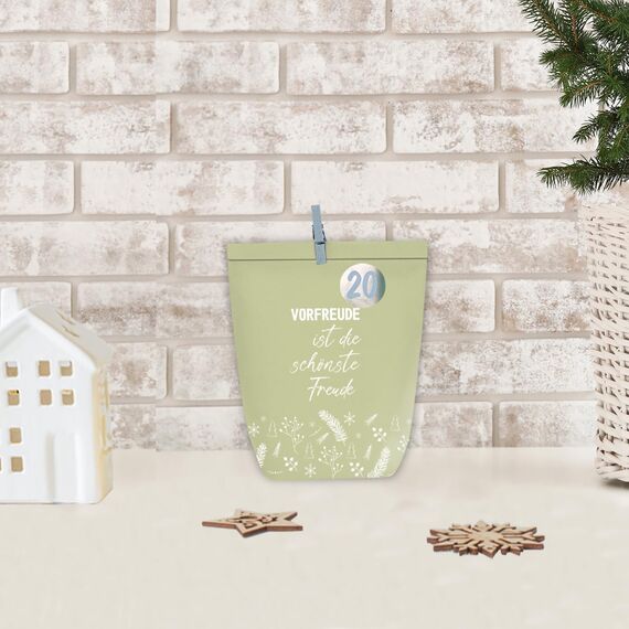 KOHMUI Adventskalender zum Befüllen, 24 Weihnachtskalender Papiertüten zum Selber Basteln, Geschenktüten zum Selbstbefüllen, Sanften Grüntönen