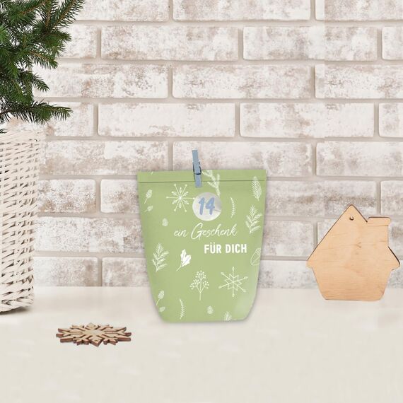 KOHMUI Adventskalender zum Befüllen, 24 Weihnachtskalender Papiertüten zum Selber Basteln, Geschenktüten zum Selbstbefüllen, Sanften Grüntönen