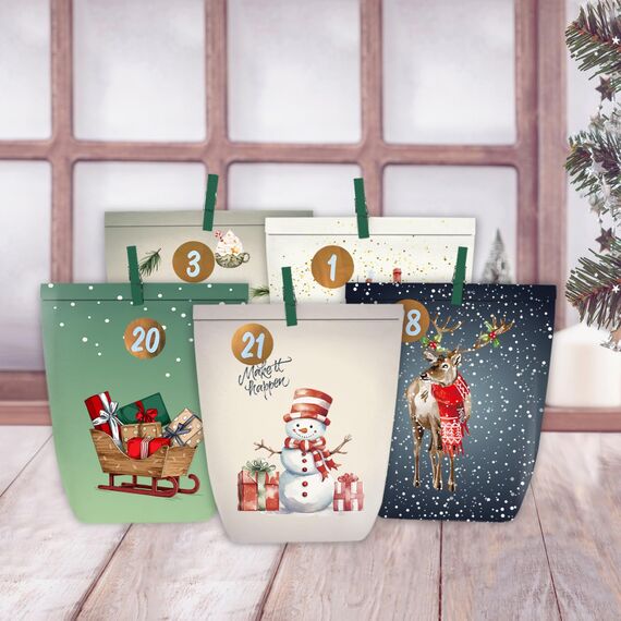 KOHMUI Adventskalender zum Befüllen, 24 Weihnachtskalender zum Selber Basteln, Adventstüten Papiertüten mit Zahlen Aufkleber zum Selbstbefüllen