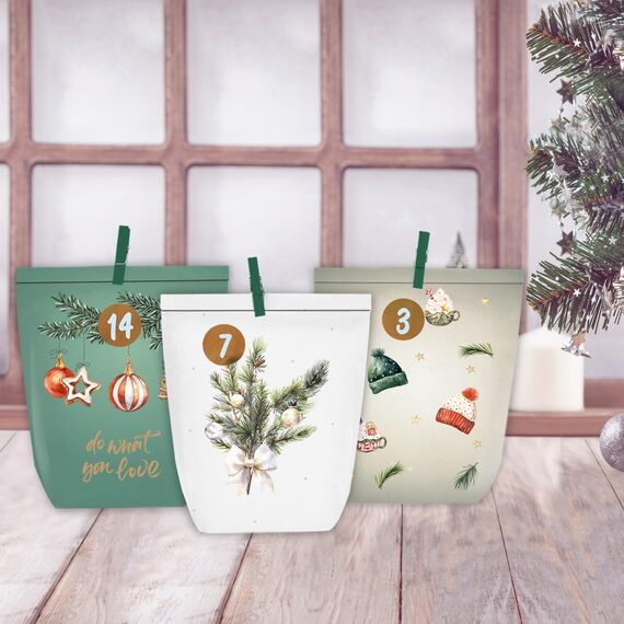 KOHMUI Adventskalender zum Befüllen, 24 Weihnachtskalender zum Selber Basteln, Adventstüten Papiertüten mit Zahlen Aufkleber zum Selbstbefüllen