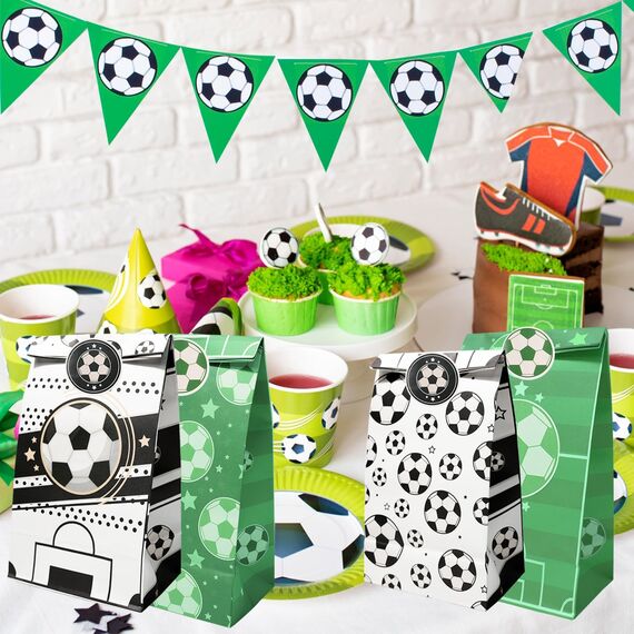 JOYSKY 24 Stück Fußball-Papiertüten mit 27 Aufklebern 4 Muster für Kinder-Weihnachten Halloween Geburtstag Hochzeit Party