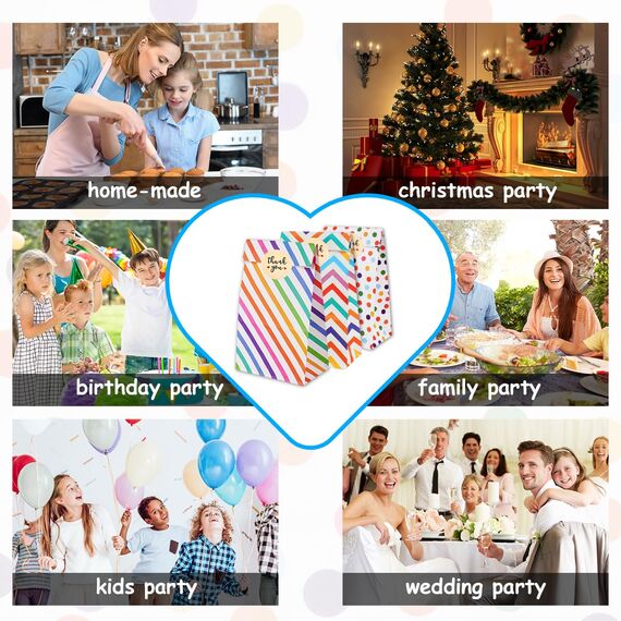 Flintronic 25 Stück Papiertüten, Geschenktüten Kindergeburtstage mit Aufkleber, 18 cm * 9 cm * 5,58 cm Candy Tüten zum Mitgebsel Kindergeburtstag Mädchen, Giveaways, Hochzeit