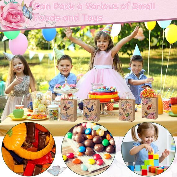 Xinstroe 12 Stück Papiertüten Kinder Geschenktüten Partytüten Papier Tüten zum Verpacken von Geschenken, Giveaways, Kindergeburtstag, Hochzeit, Party, Schmetterling Braun