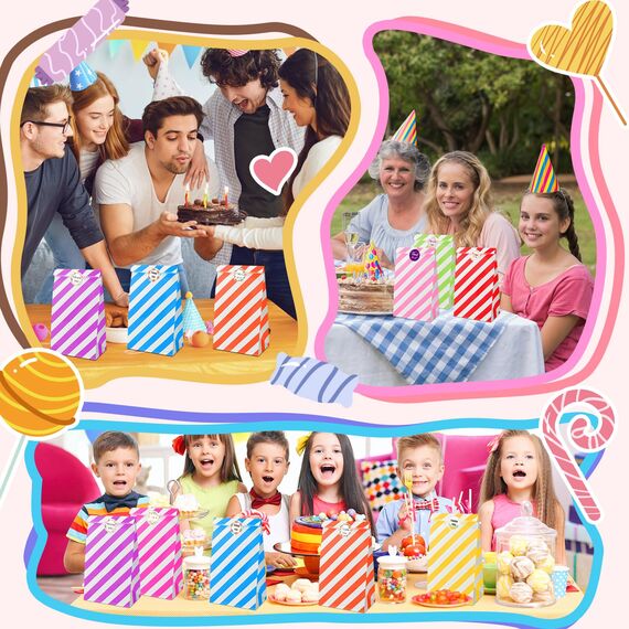 48 Stück Geschenktüten Kindergeburtstag,Tüten kindergeburtstag mit 63 Aufkleber,Papiertüten Kindergeburtstag,Geschenktüten Klein für Mitgebsel Kindergeburtstag,Hochzeit,Party