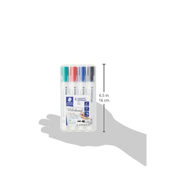 STAEDTLER Whiteboard-Marker Lumocolor, Rundspitze ca. 2 mm Linienbreite, Set mit 4 Farben, hohe Qualität Made in Germany, trocken und rückstandsfrei abwischbar von Whiteboards, 351 WP4 (Packung mit 2)