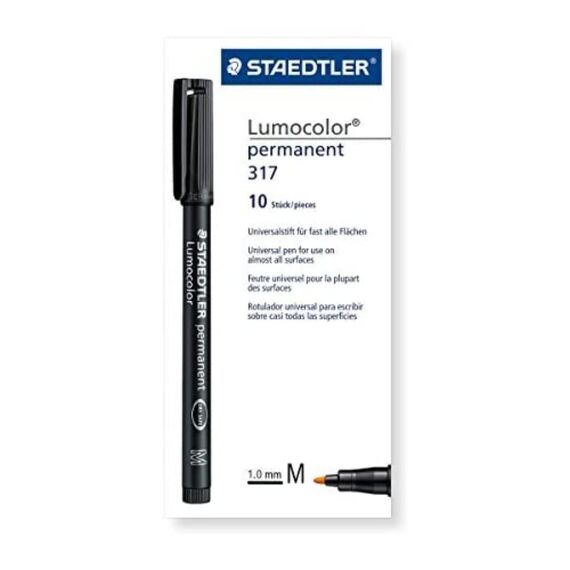 STAEDTLER permanent Marker Lumocolor, orange, Linienbreite ca. 1,0 mm, wisch- und wasserfest, Made in Germany, lange Lebensdauer, 10 orange Universalstifte im Kartonetui, 317-4