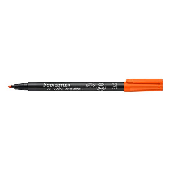 STAEDTLER permanent Marker Lumocolor, orange, Linienbreite ca. 1,0 mm, wisch- und wasserfest, Made in Germany, lange Lebensdauer, 10 orange Universalstifte im Kartonetui, 317-4