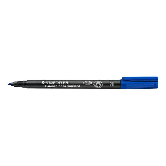 STAEDTLER permanent Marker Lumocolor, blau, Linienbreite ca. 1,0 mm, wisch- und wasserfest, Made in Germany, nachfüllbar, lange Lebensdauer, 10 blaue Universalstifte im Kartonetui, 317-3