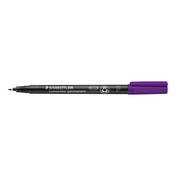 STAEDTLER permanent Marker Lumocolor, violett, F-Spitze Linienbreite ca. 0,6 mm, wisch- und wasserfest, Made in Germany, lange Lebensdauer, 10 violette Universalstifte im Kartonetui, 318-6