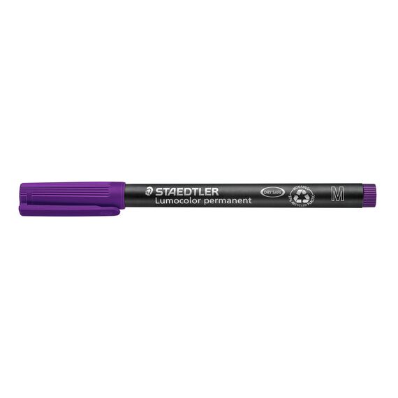 STAEDTLER permanent Marker Lumocolor, violett, Linienbreite ca. 1,0 mm, wisch- und wasserfest, Made in Germany, lange Lebensdauer, 10 violette Universalstifte im Kartonetui, 317-6