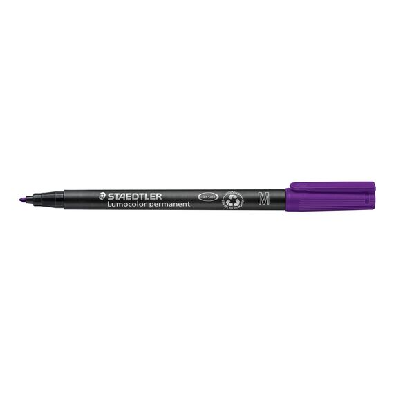 STAEDTLER permanent Marker Lumocolor, violett, Linienbreite ca. 1,0 mm, wisch- und wasserfest, Made in Germany, lange Lebensdauer, 10 violette Universalstifte im Kartonetui, 317-6